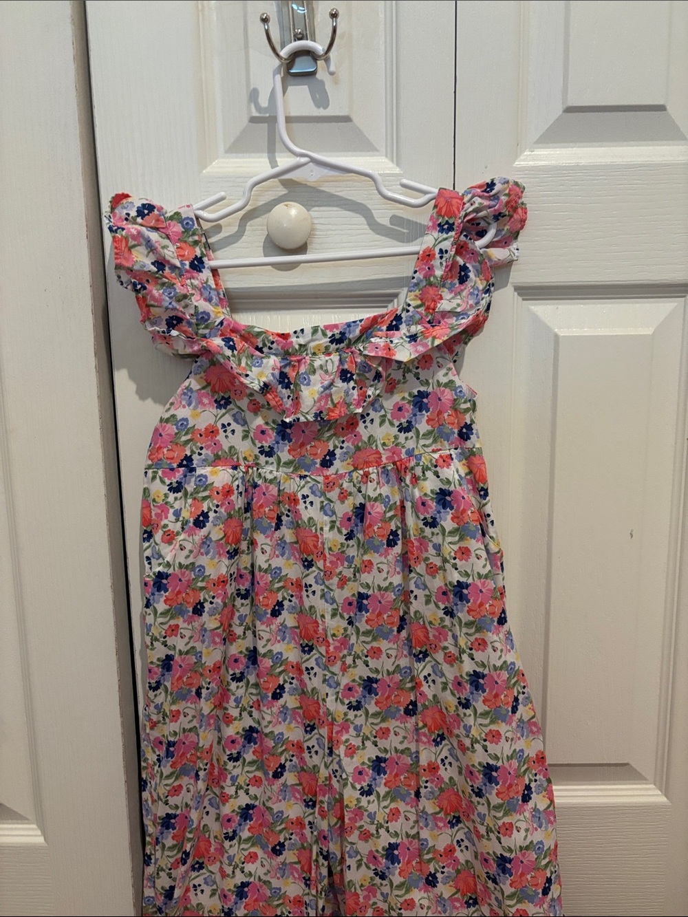 Janie and Jack Floral Ruffle-Shoulder Romper Dress - Pink, Blue, Green